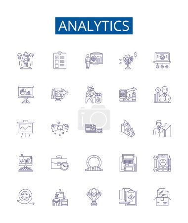Analytics line icons signs set. Design collection of Analytics, Tracking, Data, Measurement, Insight, Metrics, Monitoring, Reporting outline vector concept illustrations