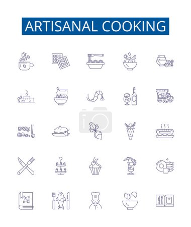 Illustration for Artisanal cooking line icons signs set. Design collection of Handcrafted, Craft, Gourmet, Homemade, Rustic, Traditional, Artistic, Country outline vector concept illustrations - Royalty Free Image