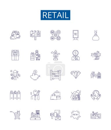 Illustration for Retail line icons signs set. Design collection of Shopping, Merchandising, Selling, Store, Outlet, Buy, Customer, Inventory outline vector concept illustrations - Royalty Free Image