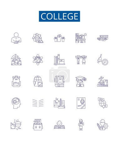 Illustration for College line icons signs set. Design collection of College, Higher Education, University, Academic, Learning, Degrees, Degree, Student outline vector concept illustrations - Royalty Free Image
