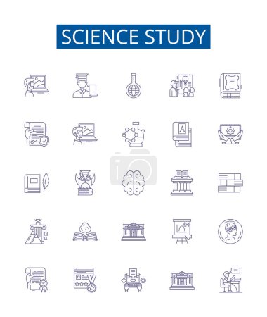 Illustration for Science study line icons signs set. Design collection of Research, Knowledge, Investigation, Physics, Astronomy, Chemistry, Biology, Experimentation outline vector concept illustrations - Royalty Free Image