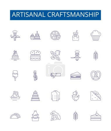 Illustration for Artisanal craftsmanship line icons signs set. Design collection of Handmade, Craftsman, Artisan, Skilled, Traditional, Creative, Quality, Meticulous outline vector concept illustrations - Royalty Free Image