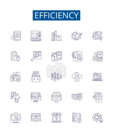 Illustration for Efficiency line icons signs set. Design collection of Proficiency, Productivity, Expediency, Competence, Nimbleness, Capacity, Economy, Quickness outline vector concept illustrations - Royalty Free Image