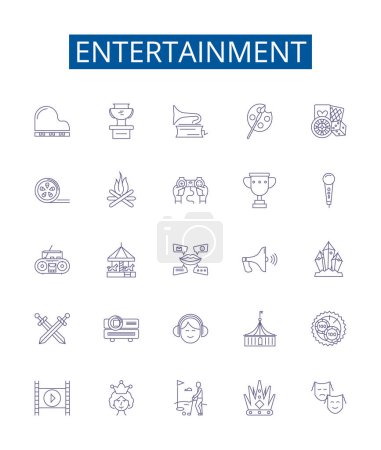 Illustration for Entertainment line icons signs set. Design collection of games, movies, theater, comedy, music, dance, sports, TV outline vector concept illustrations - Royalty Free Image