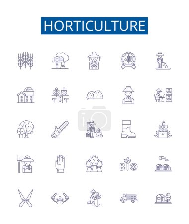 Illustration for Horticulture line icons signs set. Design collection of Gardening, Nursery, Agronomy, Botany, Crops, Floriculture, Plants, Trees outline vector concept illustrations - Royalty Free Image