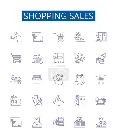 Illustration for Shopping sales line icons signs set. Design collection of Deals, Bargains, Discounts, Savings, Promotions, Clearance, Frugality, Offerings outline vector concept illustrations - Royalty Free Image
