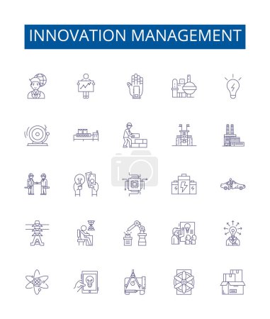 Illustration for Innovation management line icons signs set. Design collection of Innovate, Manage, Create, Visionary, Change, Develop, Strategic, Process outline vector concept illustrations - Royalty Free Image
