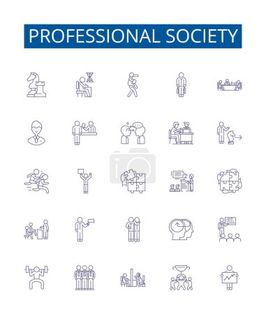 Illustration for Professional society line icons signs set. Design collection of Society, Professional, Network, Association, Community, Membership, Organization, Group outline vector concept illustrations - Royalty Free Image