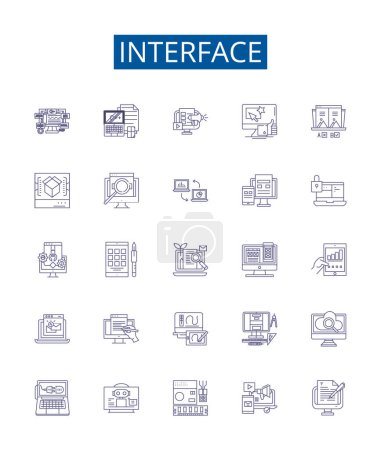 Illustration for Interface line icons signs set. Design collection of Interface, Graphical, User, GUI, Toolkit, Software, Network, Protocol outline vector concept illustrations - Royalty Free Image