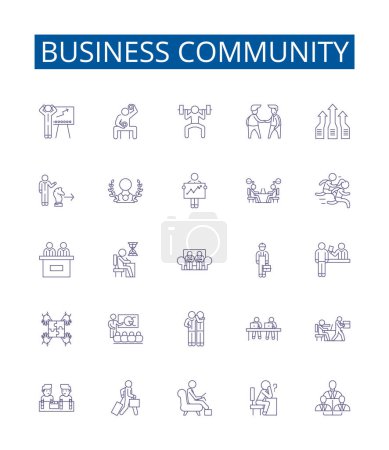 Illustration for Business community line icons signs set. Design collection of Business, Community, Networking, Connecting, Engaging, Collaborating, Interacting, Linking outline vector concept illustrations - Royalty Free Image