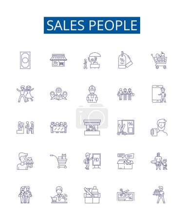 Illustration for Sales people line icons signs set. Design collection of Salespeople, Sellers, Vendors, Brokers, Representatives, Merchandisers, Agents, Closers outline vector concept illustrations - Royalty Free Image