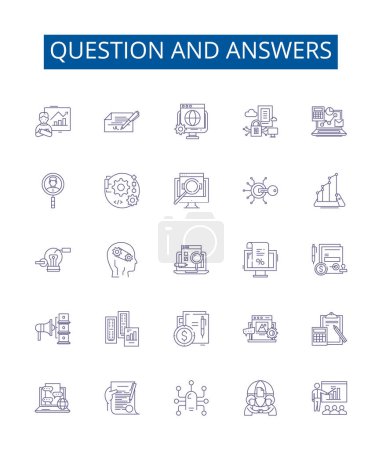 Illustration for Question and answers line icons signs set. Design collection of Questions, Answers, Quiz, Inquiry, Reply, Answerable, Answering, Query outline vector concept illustrations - Royalty Free Image