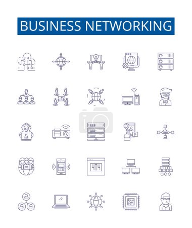 Illustration for Business networking line icons signs set. Design collection of Networking, Business, Relationships, Connections, Contacts, Interactions, Strategizing, Partnerships outline vector concept illustrations - Royalty Free Image