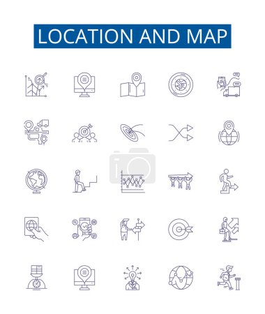 Illustration for Location and map line icons signs set. Design collection of Map, Location, Geographic, Geography, Chart, Plot, Image, Position outline vector concept illustrations - Royalty Free Image