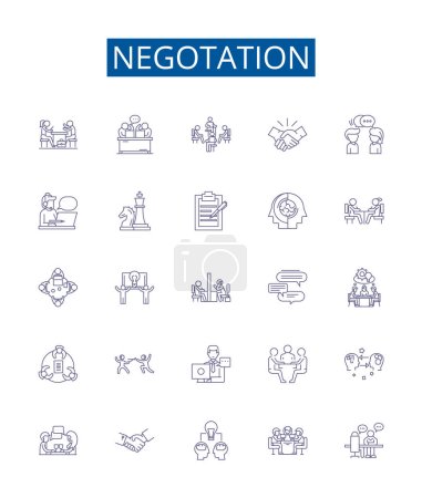 Illustration for Negotation line icons signs set. Design collection of Negotiate, haggle, discuss, bargain, mediate, arbitrate, parley, contend outline vector concept illustrations - Royalty Free Image