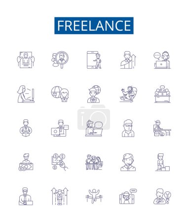Illustration for Freelance line icons signs set. Design collection of Freelancer, Contractor, Outsourcing, Remote, Autonomous, Self employed, Gig, Casual outline vector concept illustrations - Royalty Free Image
