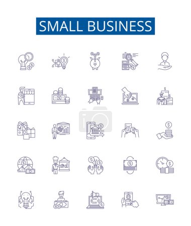 Illustration for Small business line icons signs set. Design collection of Entrepreneurs, Startups, Micro, Midsize, Solo, Mom and Pop, Freelance, Home based outline vector concept illustrations - Royalty Free Image