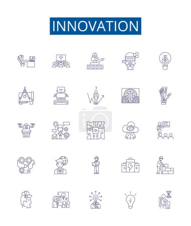 Illustration for Innovation line icons signs set. Design collection of Innovate, Novel, Create, Advance, Pioneer, Breakthrough, Fresh, New outline vector concept illustrations - Royalty Free Image