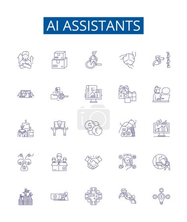 Illustration for Ai assistants line icons signs set. Design collection of AI, assistants, assistants, Alexa, Siri, Cortana, Google, Home outline vector concept illustrations - Royalty Free Image