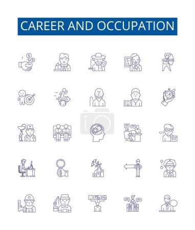 Illustration for Career and occupation line icons signs set. Design collection of Job, Vocation, Occupation, Profession, Livelihood, Employment, Trade, Calling outline vector concept illustrations - Royalty Free Image