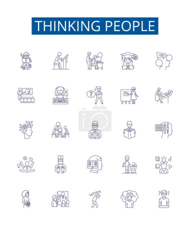 Illustration for Thinking people line icons signs set. Design collection of Thinkers, Intellects, Contemplative, Contemplators, Intellectuals, Cerebral, Analytical, Rational outline vector concept illustrations - Royalty Free Image