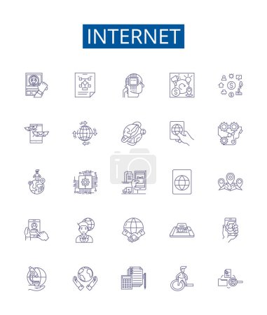 Ilustración de Conjunto de signos de iconos de línea de Internet. Colección de diseño de ilustraciones de conceptos vectoriales de red, digital, web, ciberespacio, banda ancha, en línea, información, esquema de comunicaciones - Imagen libre de derechos