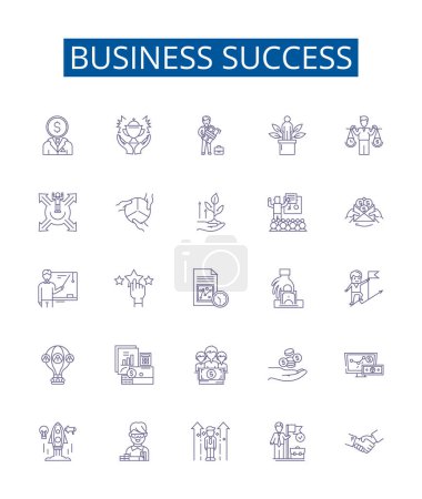 Illustration for Business success line icons signs set. Design collection of Profitability, Productivity, Expansion, Innovation, Proficiency, Growth, Networking, Strategic outline vector concept illustrations - Royalty Free Image