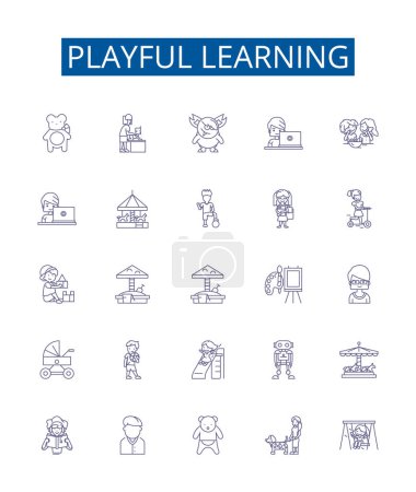 Illustration for Playful learning line icons signs set. Design collection of Frolicking, Entertaining, Cheerful, Joyful, Humorous, Jesting, Comical, Mirthful outline vector concept illustrations - Royalty Free Image