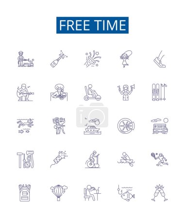 Illustration for Free time line icons signs set. Design collection of Leisure, Idleness, Relaxation, Vacation, Holiday, Repose, Downtime, Fun outline vector concept illustrations - Royalty Free Image