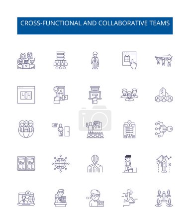 Illustration for Cross-functional and collaborative teams line icons signs set. Design collection of Collaborative, Cross functional, Teams, Integration, Cooperation, Multidisciplinary, Involvement, Interdisciplinary - Royalty Free Image