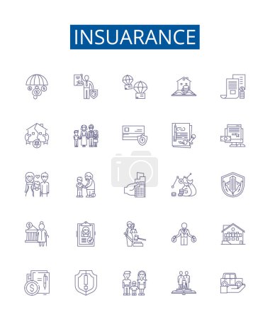 Illustration for Insuarance line icons signs set. Design collection of Insurance, Coverage, Policies, Risk, Protection, Premium, Benefits, Claims outline vector concept illustrations - Royalty Free Image