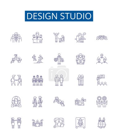 Illustration for Design studio line icons signs set. Design collection of Design, Studio, Art, Creative, Graphics, Architecture, Interiors, Visual outline vector concept illustrations - Royalty Free Image