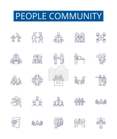 Illustration for People community line icons signs set. Design collection of Community, People, Network, Group, Communitas, Linkage, Unity, Fellowship outline vector concept illustrations - Royalty Free Image