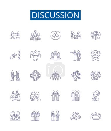 Illustration for Discussion line icons signs set. Design collection of Debate, Dialogue, Disagreement, Talk, Communication, Arguing, Analysis, Exchange outline vector concept illustrations - Royalty Free Image