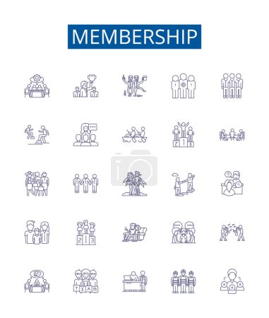 Illustration for Membership line icons signs set. Design collection of Enrollment, Subscription, Admittance, Association, Access, Permit, Affiliation, Franchise outline vector concept illustrations - Royalty Free Image