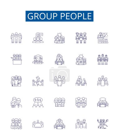 Illustration for Group people line icons signs set. Design collection of Collective, Congregation, Assembly, Coadjutants, Aggregation, Horde, Swarm, Consortium outline vector concept illustrations - Royalty Free Image