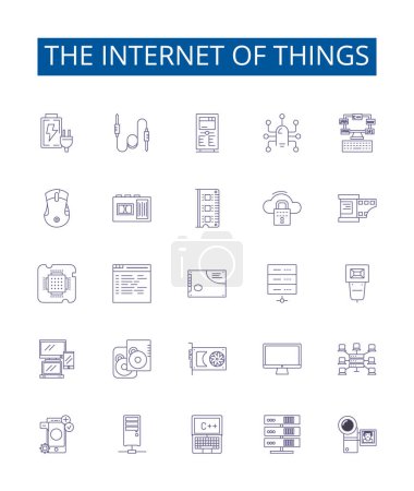 Illustration for The internet of things line icons signs set. Design collection of IoT, Sensors, Connectivity, Automation, Wireless, BigData, Smartphones, Devices outline vector concept illustrations - Royalty Free Image