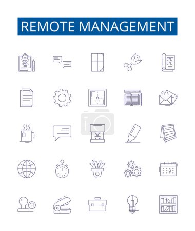 Illustration for Remote management line icons signs set. Design collection of Remote, Management, Control, Access, Monitor, Administration, Audit, Automate outline vector concept illustrations - Royalty Free Image