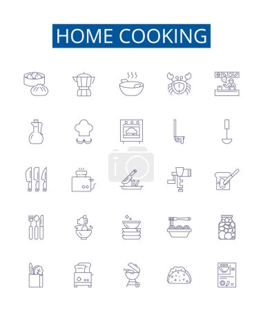 Illustration for Home cooking line icons signs set. Design collection of Homemade, Cuisine, Kitchen, Cooking, Comfort, Meals, Preparing, Fresh outline vector concept illustrations - Royalty Free Image