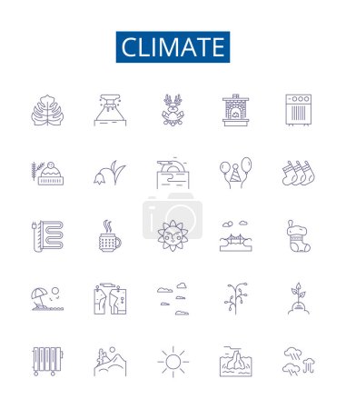 Ilustración de Línea climática iconos signos establecidos. Colección de diseño de Clima, Temperatura, Nubes, Humedad, Clima, Lluvias, Cambio climático, Ilustraciones de concepto de vector de contorno de viento - Imagen libre de derechos