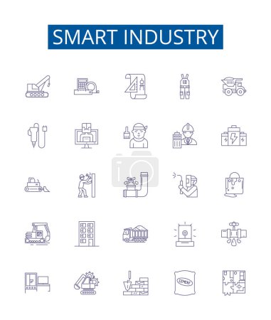 Illustration for Smart industry line icons signs set. Design collection of Industry 40, AI, Automation, IoT, Manufacturing, Robotics, Digitalization, Data outline vector concept illustrations - Royalty Free Image