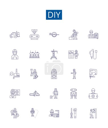 Illustration for Diy line icons signs set. Design collection of DIY, Crafting, Homeimprovement, Repairs, Upcycling, Modification, Handyman, Woodworking outline vector concept illustrations - Royalty Free Image
