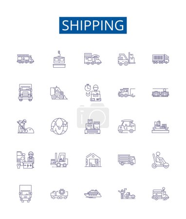 Illustration for Shipping line icons signs set. Design collection of Dispatch, Delivery, Logistics, Freight, Transit, Sent, Vessel, Cargo outline vector concept illustrations - Royalty Free Image