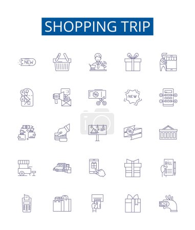 Illustration for Shopping trip line icons signs set. Design collection of Shopping, Trip, Store, Purchase, Outing, Buy, Item, Shop outline vector concept illustrations - Royalty Free Image
