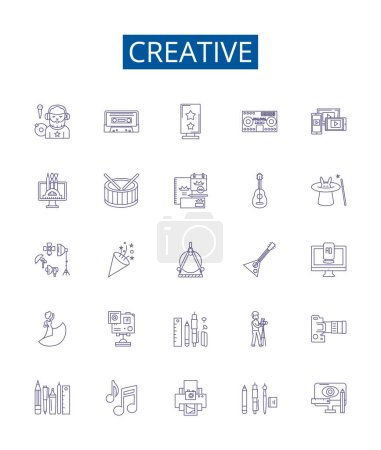 Illustration for Creative line icons signs set. Design collection of Innovative, Imaginative, Original, Artistic, Visionary, Resourceful, Intuitive, Conceptual outline vector concept illustrations - Royalty Free Image