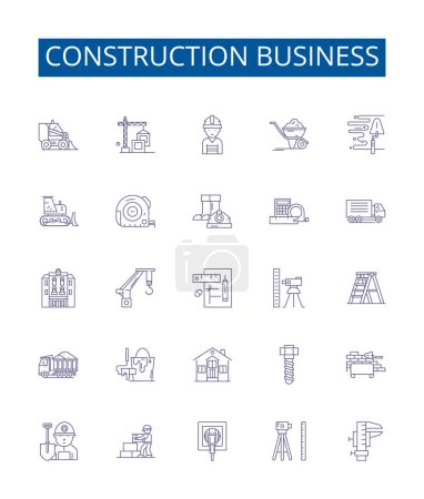 Illustration for Construction business line icons signs set. Design collection of Building, Structure, Contractor, Developing, Engineering, Materials, Supplies, Construction outline vector concept illustrations - Royalty Free Image
