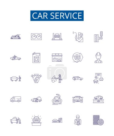 Auto-Service-Linie Symbole Zeichen gesetzt. Designsammlung von Automotive, Reparatur, Wartung, Tuning, Diagnostik, Wachsen, Öl, Ändern Umrisse Vektorkonzept Illustrationen