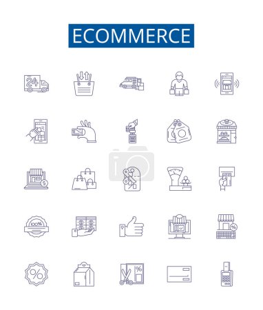 Illustration for Ecommerce line icons signs set. Design collection of shopping, buying, selling, trading, commerce, digital, goods, retail outline vector concept illustrations - Royalty Free Image