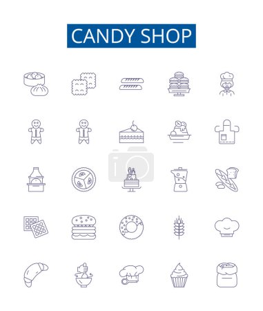 Illustration for Candy shop line icons signs set. Design collection of Candy, Shop, Sweet, Sugary, Treats, Confection, Interdict, Sprinkles outline vector concept illustrations - Royalty Free Image