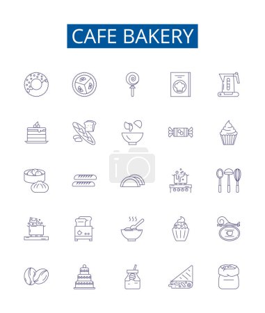 Ilustración de Café panadería línea iconos letreros establecidos. Diseño de la colección de Café, Panadería, Café, Pasteles, Cupcakes, Galletas, Panes, Pasteles esquema concepto vectorial ilustraciones - Imagen libre de derechos